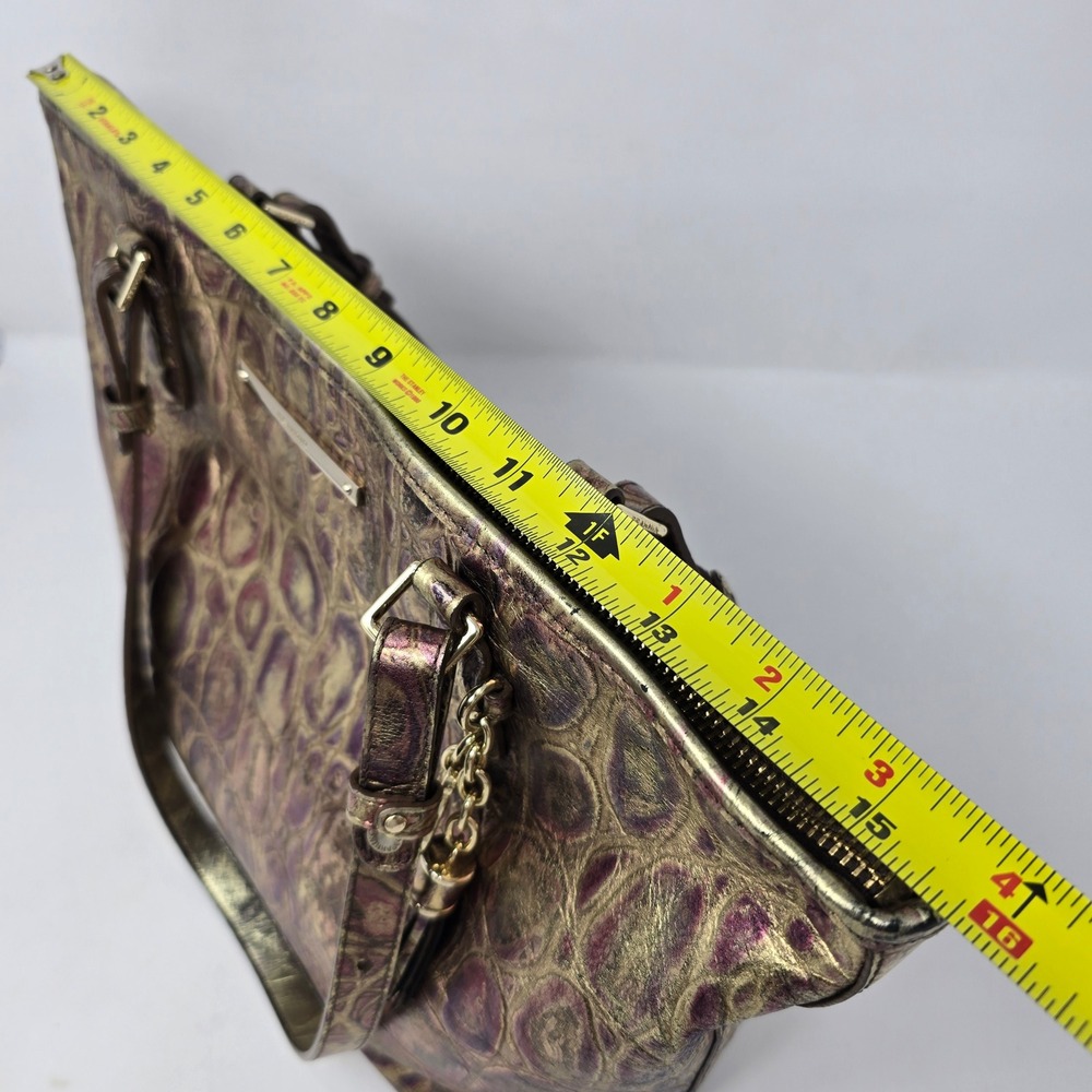 Brahmin Medium Asher Handbag Metallic Gold Purple Croc Tote Bag Purse READ - Picture 12 of 16